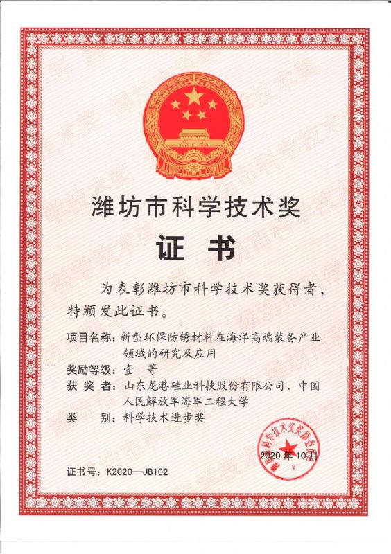 [good news] Longgang silicon Co., Ltd. won the first prize of Weifang Science and Technology Progress Award！